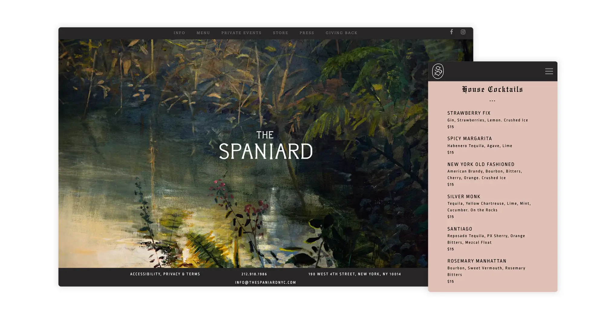 Example of a bar website