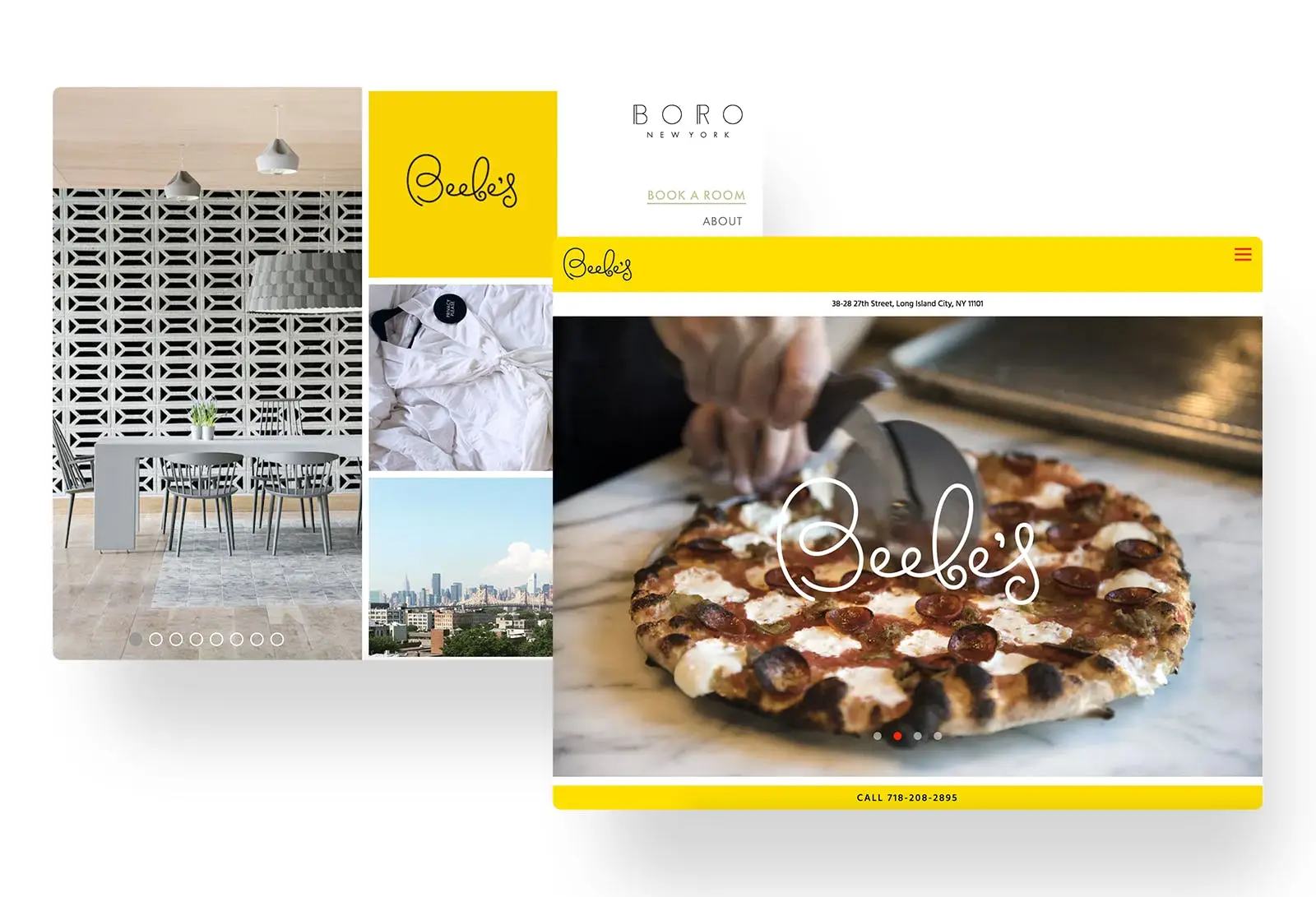 A screenshot of the restaurant website for Beebe's.