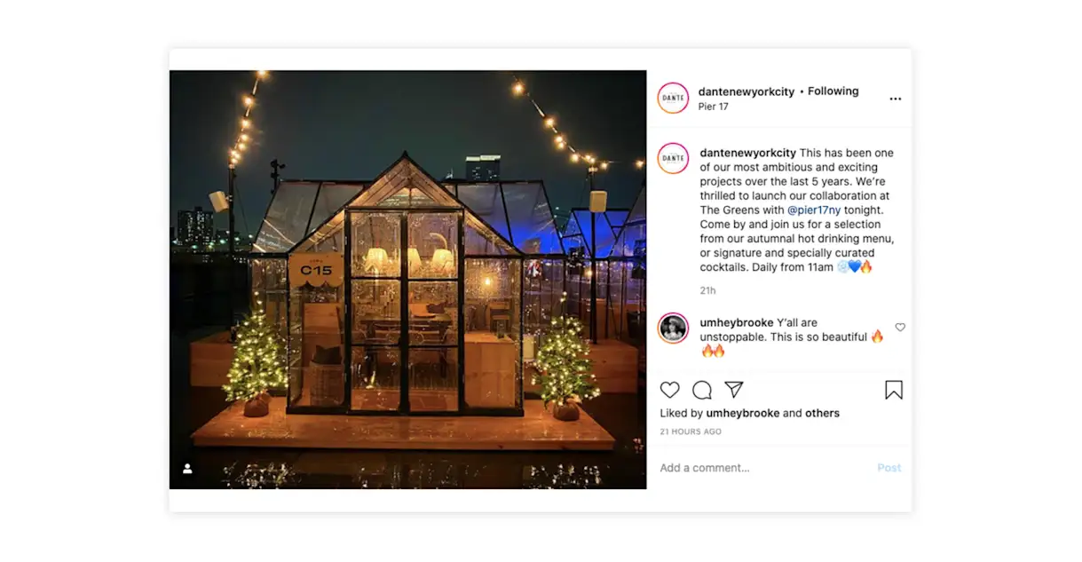 Dante promotes a collaborative dining experience via Instagram