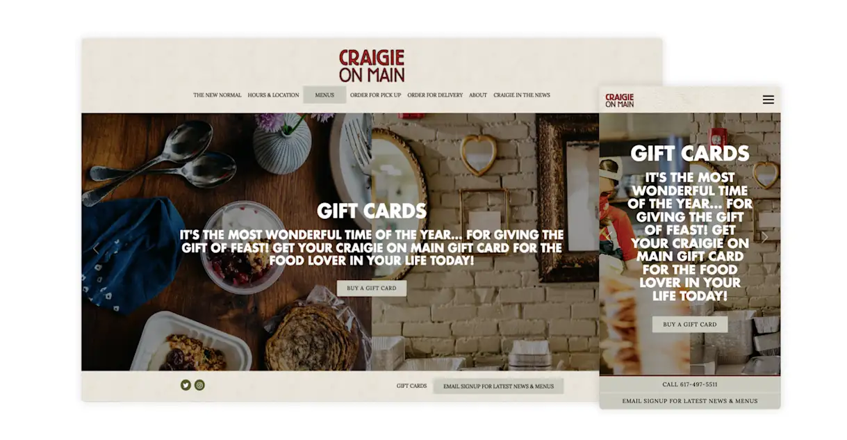 A screenshot of a restaurant website