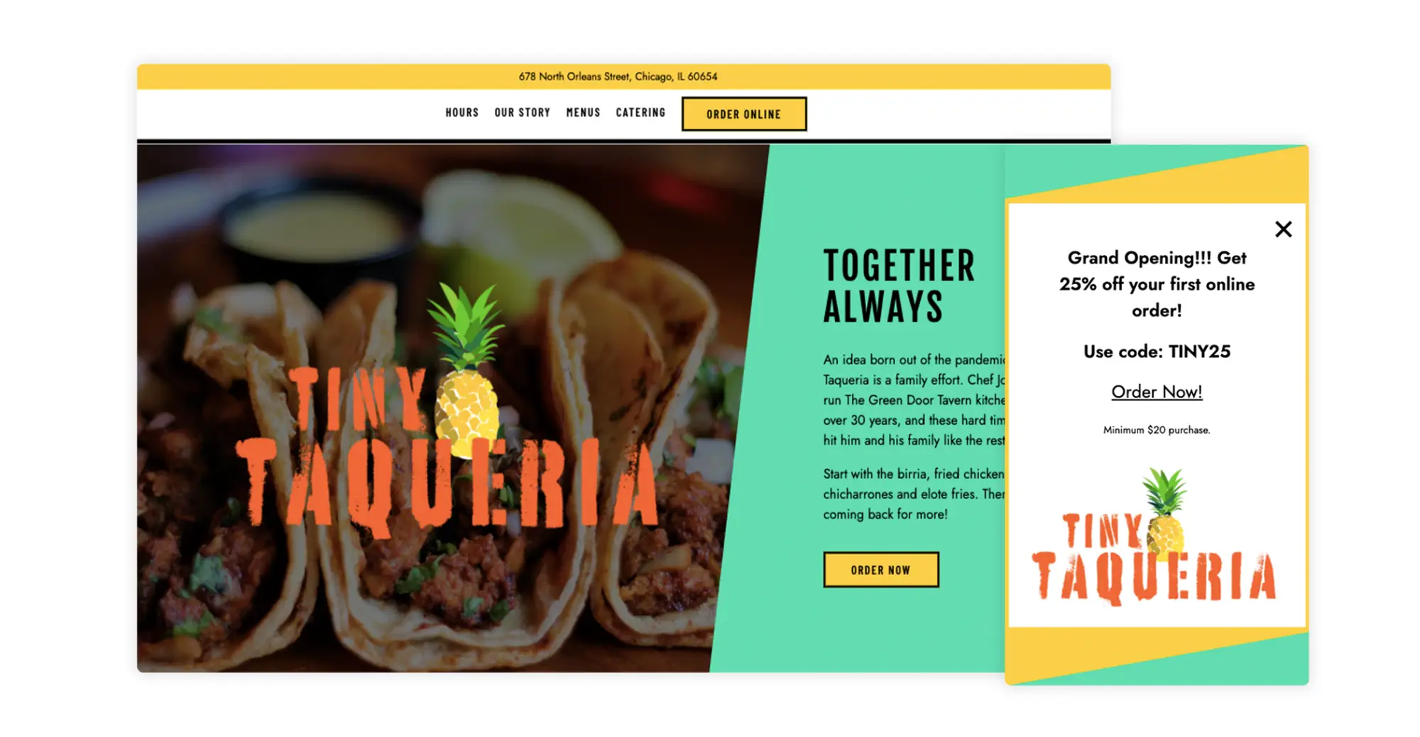 the restaurant website for Tiny Taqueria