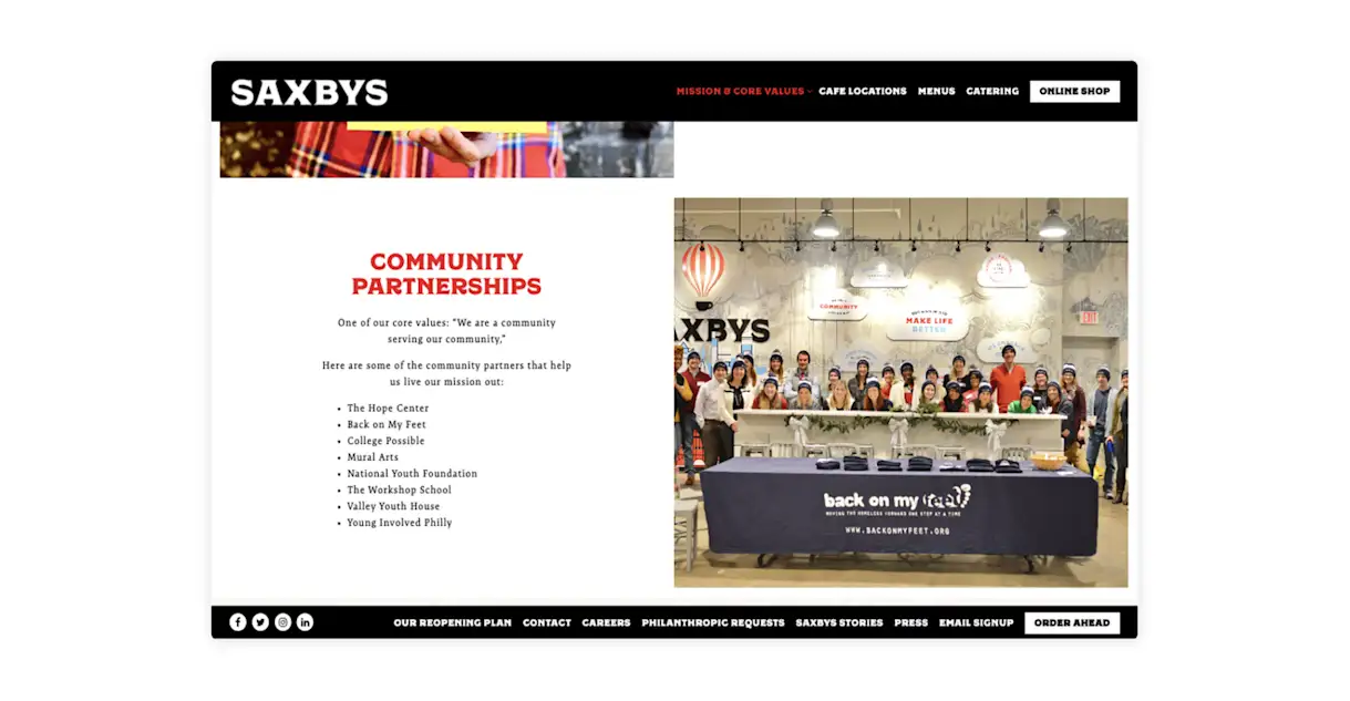 An example of a restaurant website