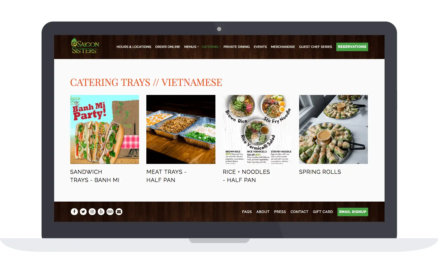 a screenshot of Saigon Sisters' catering store