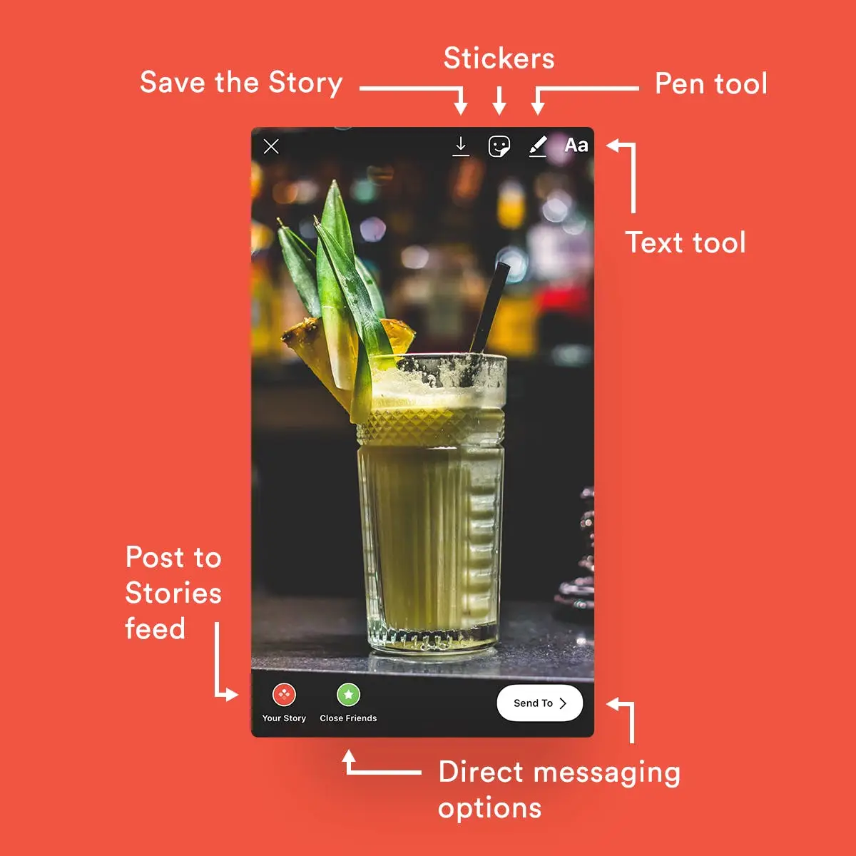 Key editor tools to help you create and post your Story.