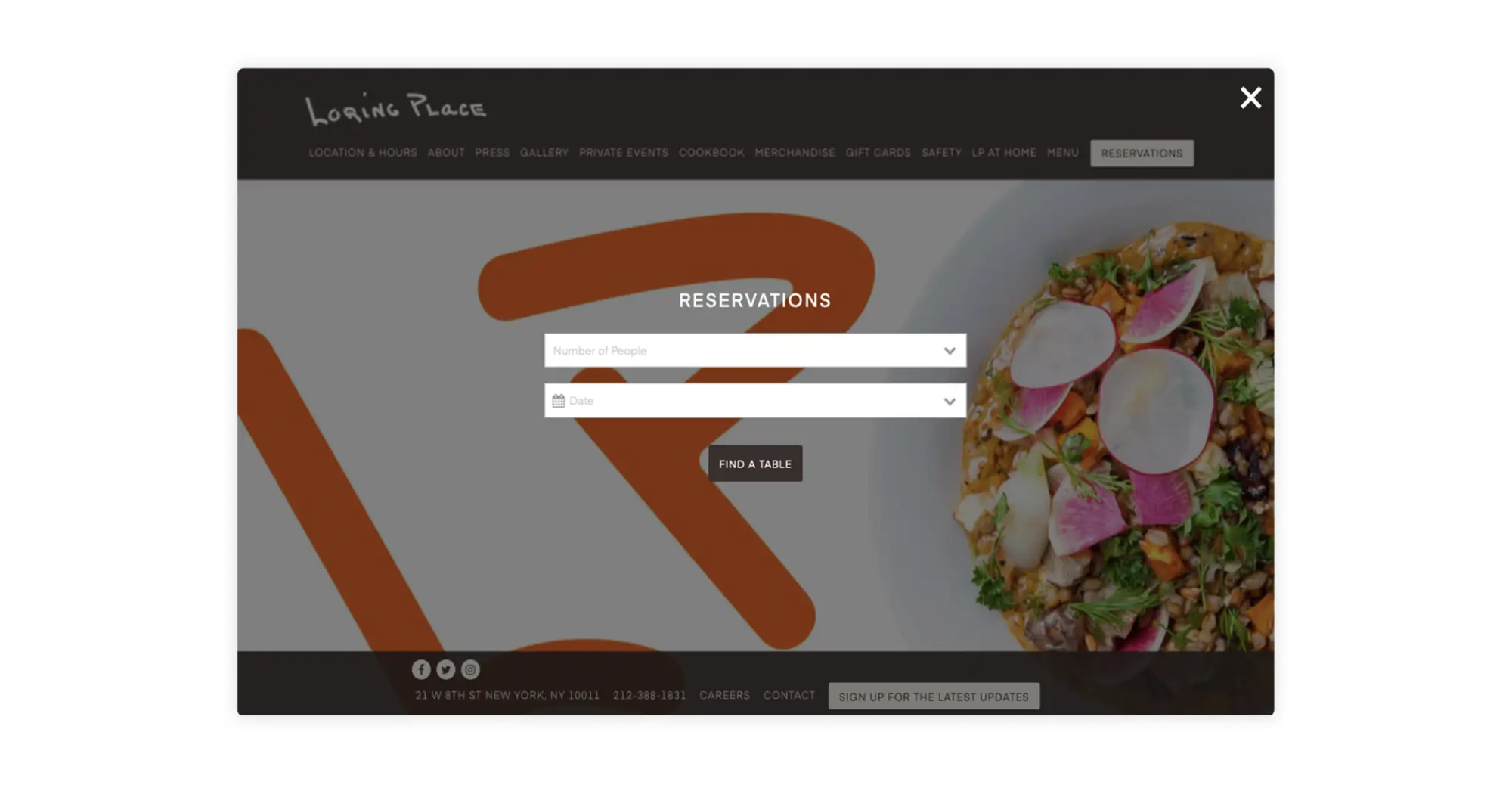 A graphic of Loring Place's reservations page