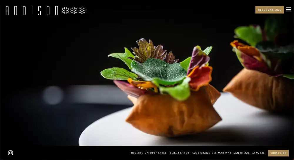The website home page for the restaurant Addison.