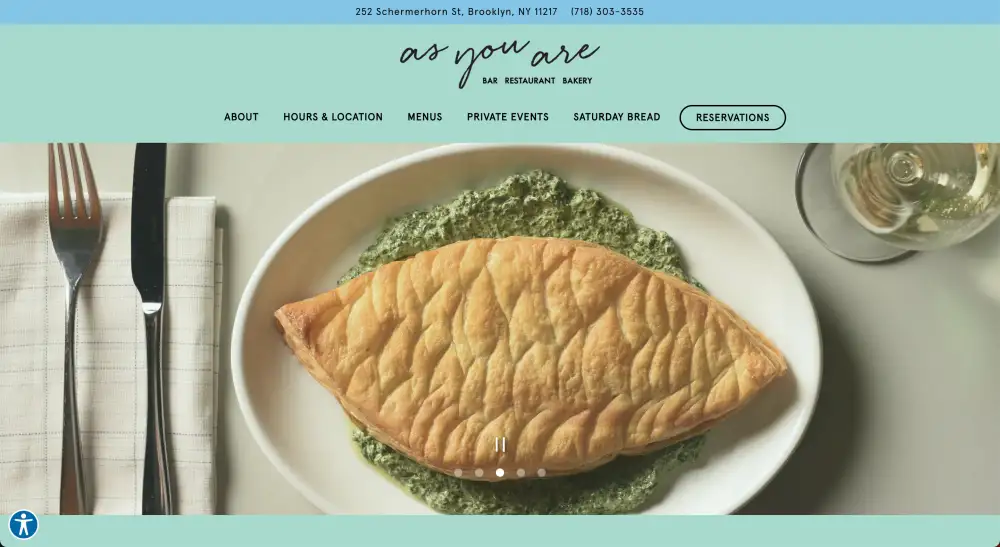 The website home page for the restaurant As You Are.