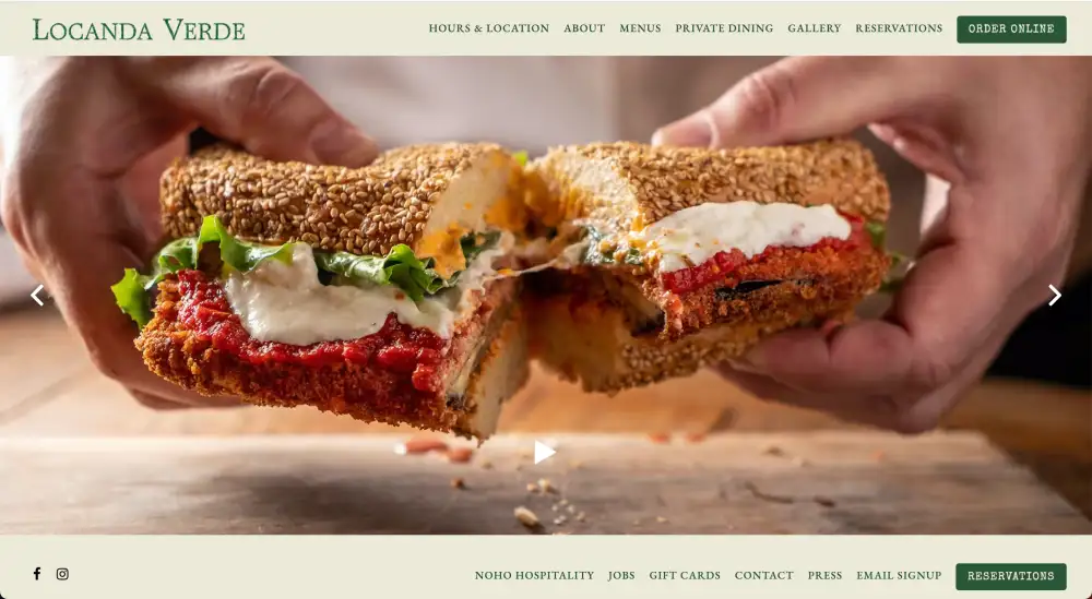 The website home page for the restaurant Locanda Verde.