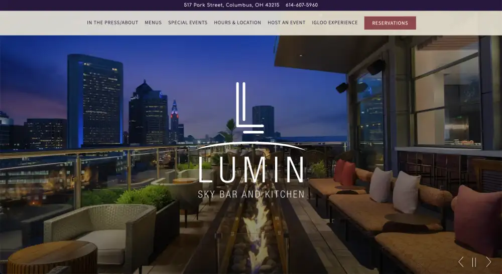 The website home page for the restaurant Lumin.