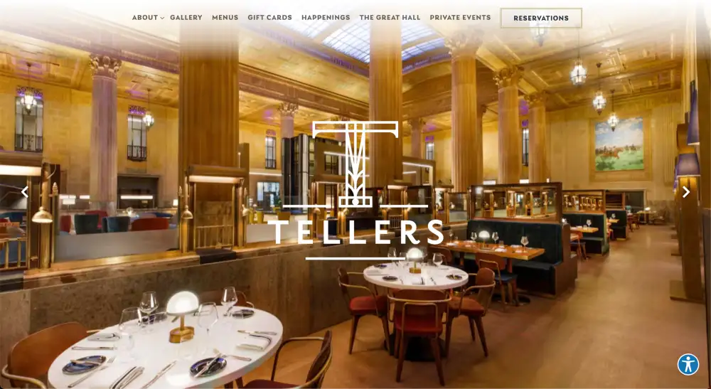 The website home page for the restaurant Tellers.